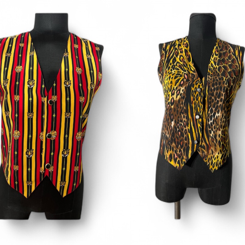 Bob Mackie Wearable Art Reversible Vest Leopard Print Tiger Stripe Silk - S